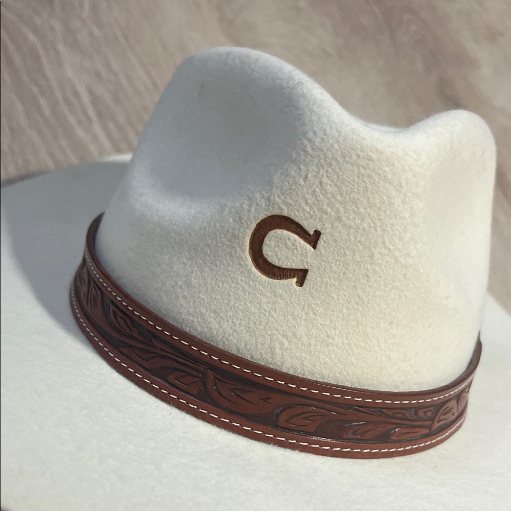 Charlie Horse wool white sands  Western Felt Hat with Brown Leather Band - Picture 3 of 5